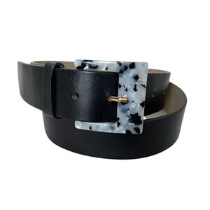 Ann Taylor Black Cow Leather Belt with Speckled Buckle Size M